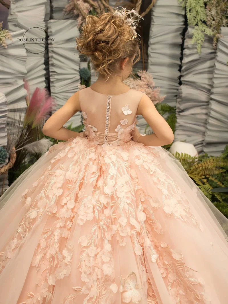 Pearl Pink Floral Lace Flower Girl Dress - Image 4
