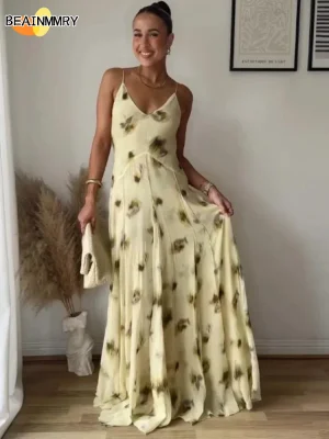 Printed V-Neck Maxi Dress