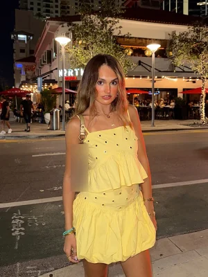 Butter Yellow Cut-Out Skirt Set