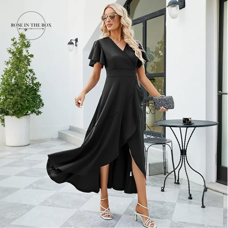 Elegant Black V-Neck Formal Dress