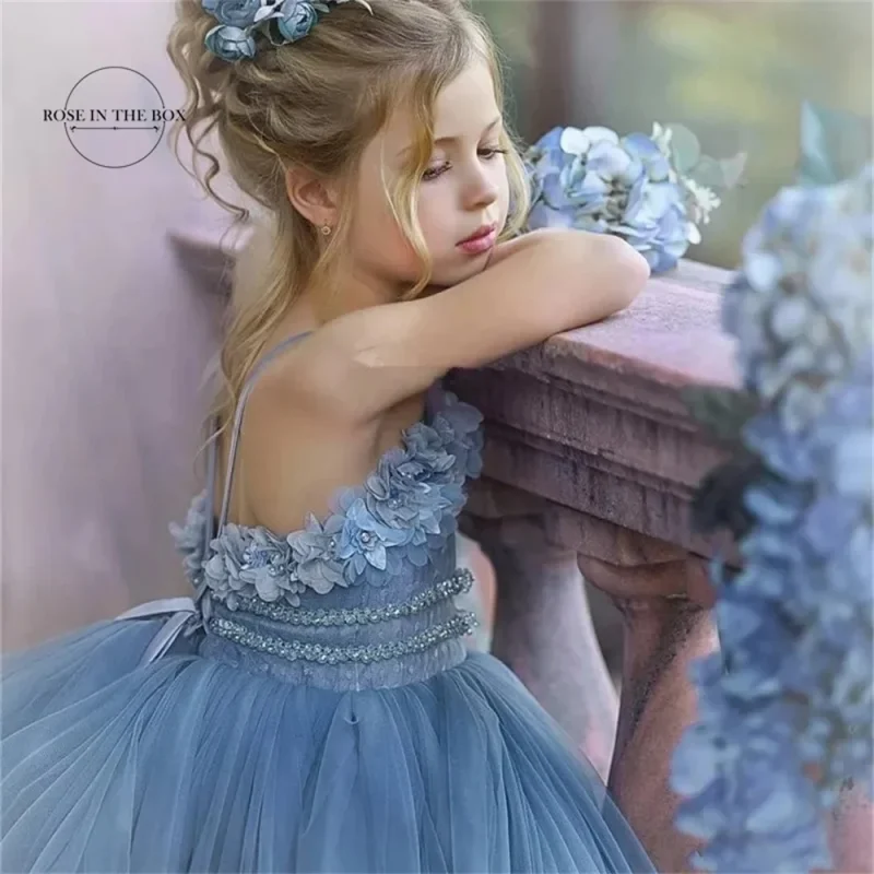 Dusty Blue Princess Flower Girl Gown - Image 2
