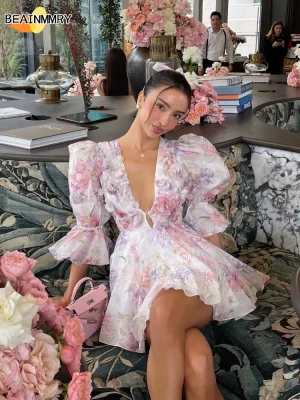 Printed Flare Sleeve Party Dress