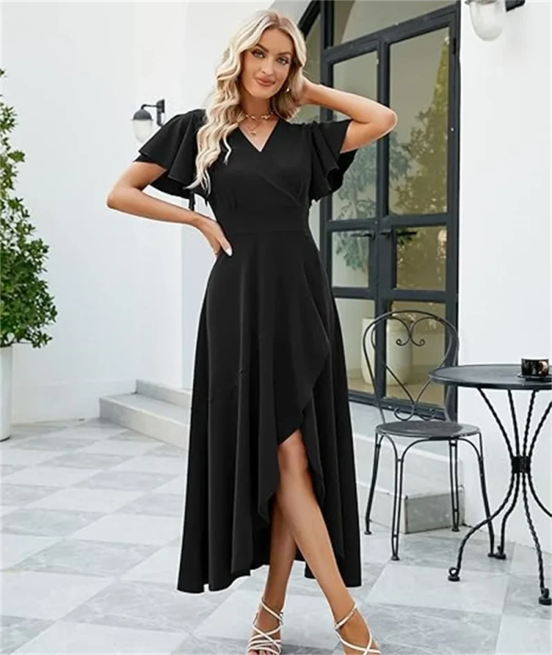 Elegant Black V-Neck Formal Dress - Image 3