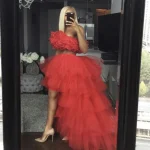 Red Puffy Tulle High-Low Skirt
