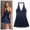 Retro Halter Denim Dress with Zipper