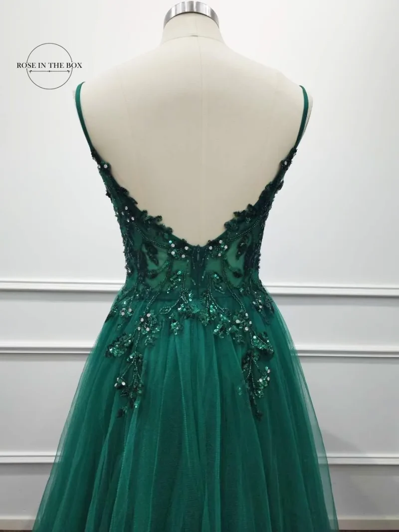 Dark Green A-Line Tulle Evening Dress - Image 6
