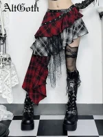 Grunge Plaid Patchwork Skirt