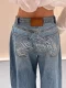 Letter Diamond High-Rise Wide-Leg Denim Pants