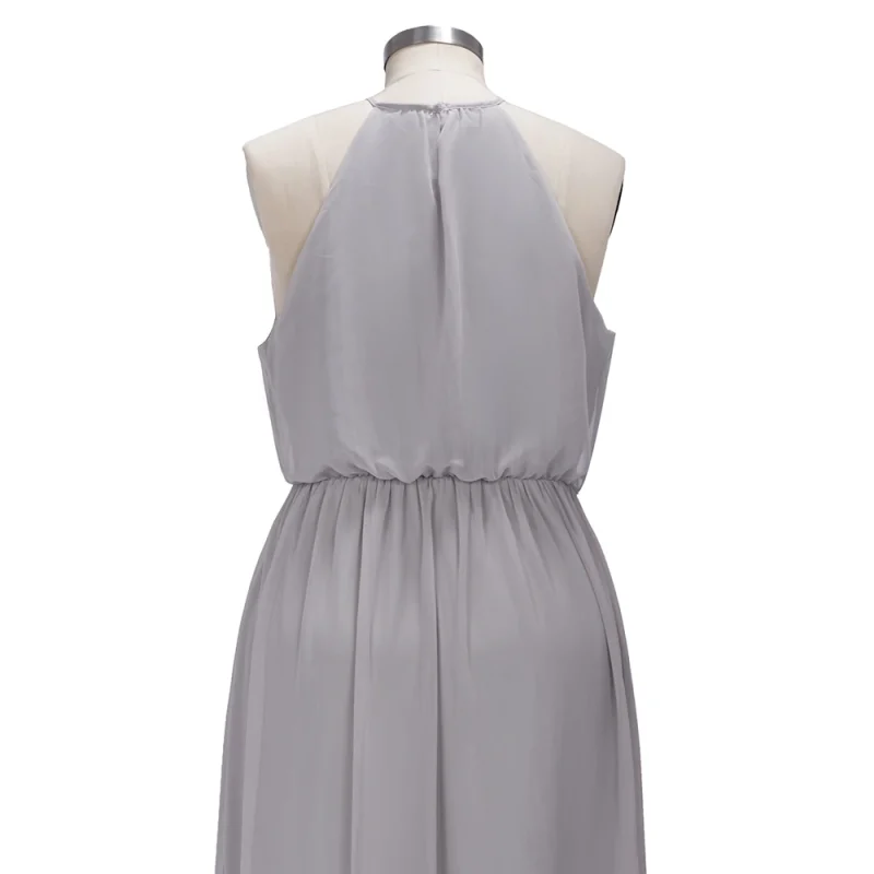 Halter A-Line Chiffon Maxi Bridesmaid Dress - Image 6
