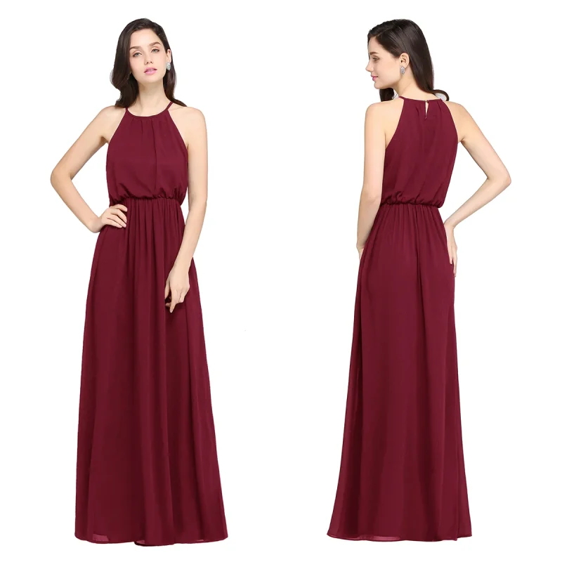 Halter A-Line Chiffon Maxi Bridesmaid Dress