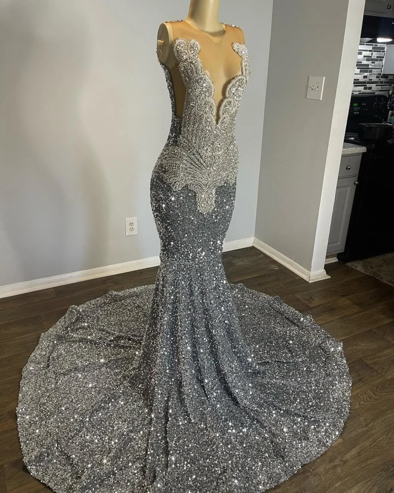 Silver Sequin Mermaid Prom Dress 2025 - Image 2