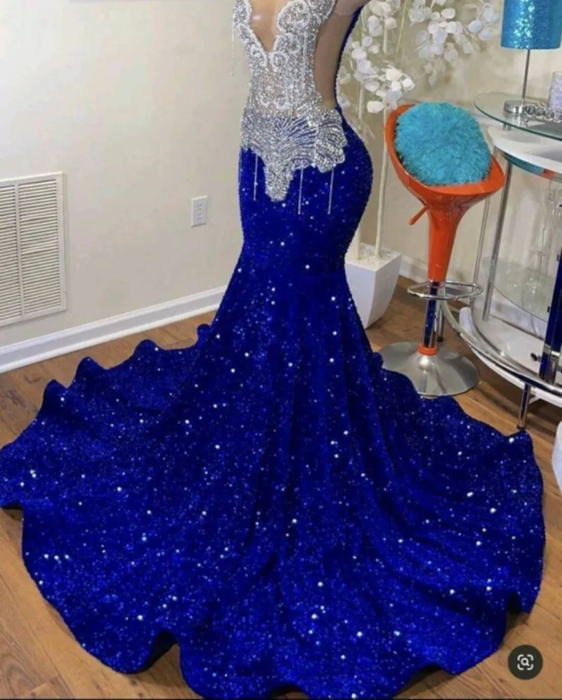 Sparkly Royal Blue Mermaid Prom Dress - Image 3
