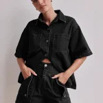 Retro Lapel Denim Shirt & A-Line Shorts