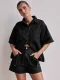 Retro Lapel Denim Shirt & A-Line Shorts