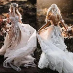 Floral Applique Off-Shoulder A-Line Wedding Dress