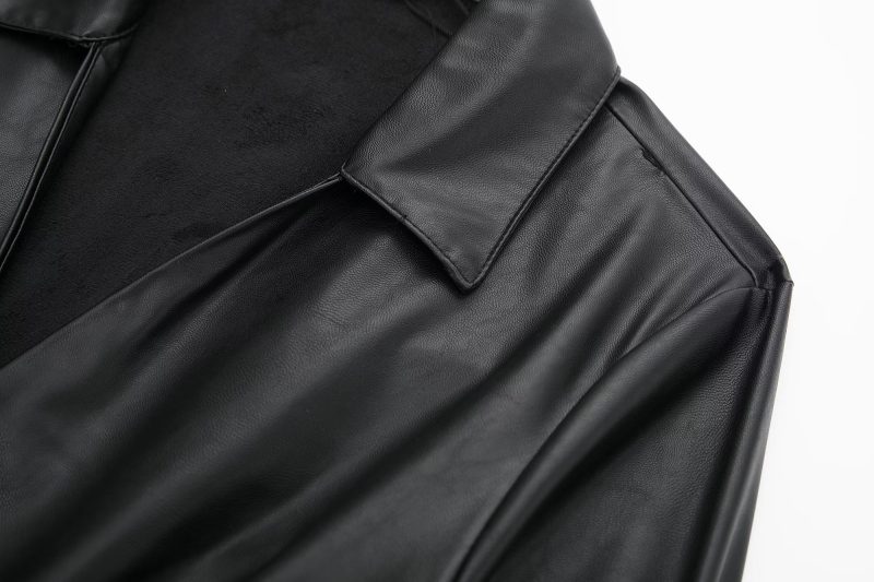 Autumn Faux Leather Pleated Decorative Dress - Image 4