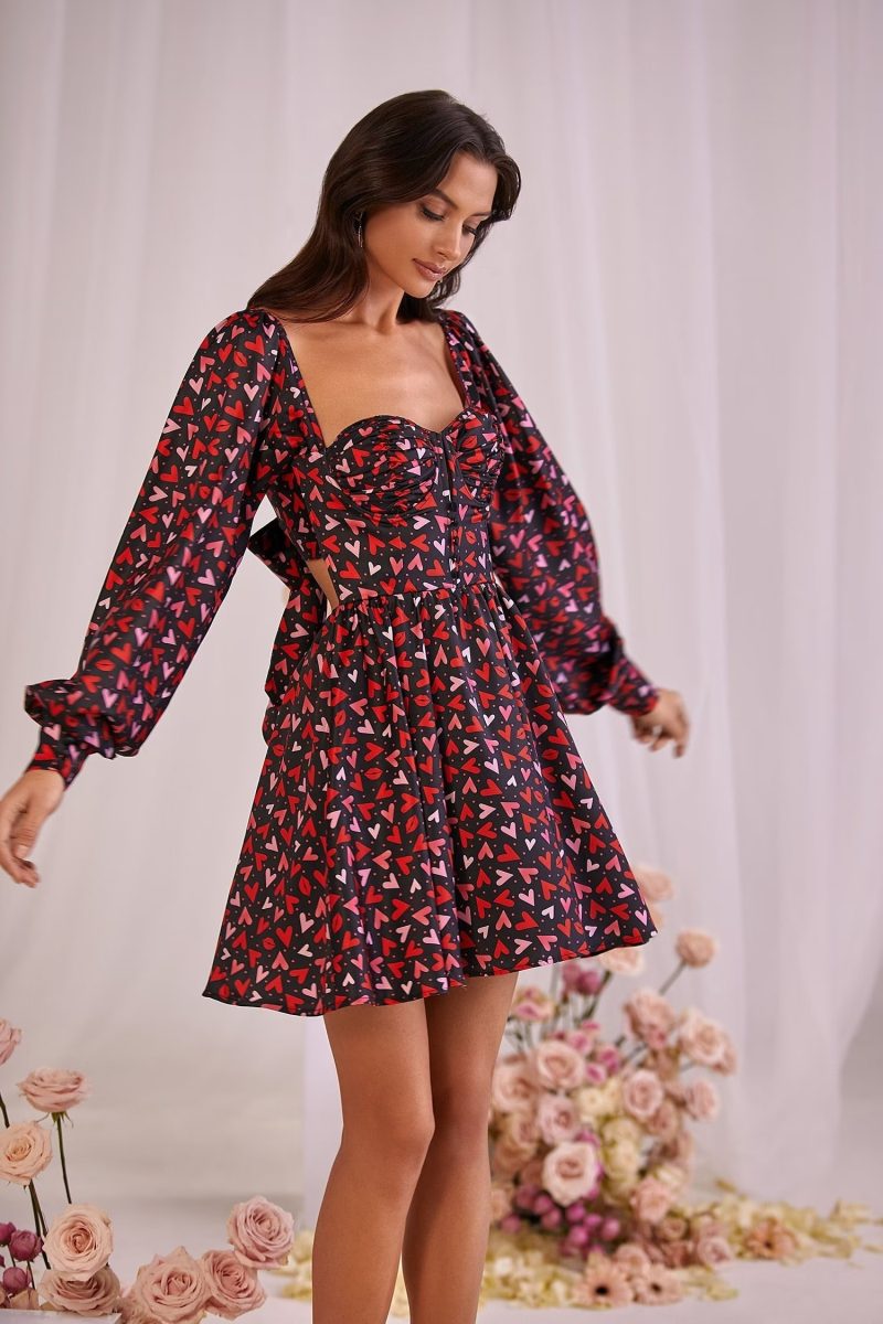 Women’s Elegant Collared Long Sleeve Bow Dress - Image 3