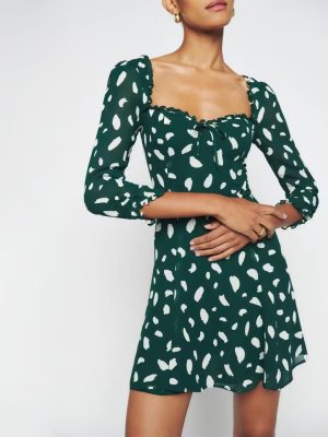 Women’s Dot Print Slim Fit Lace-Up Dress