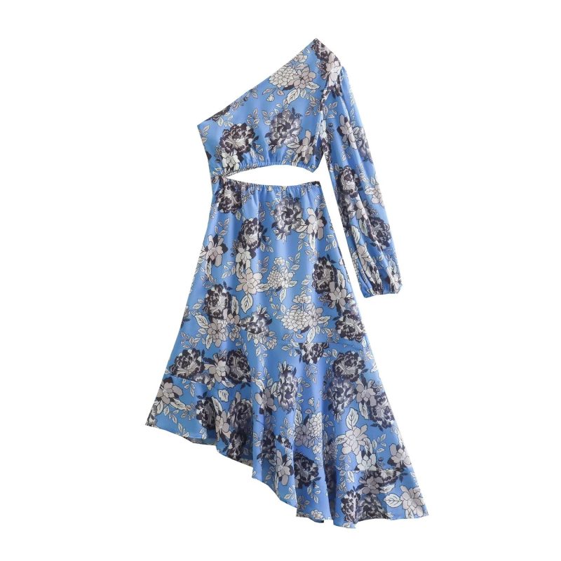 Asymmetric Cutout Waist Print Dress for Spring - Image 2
