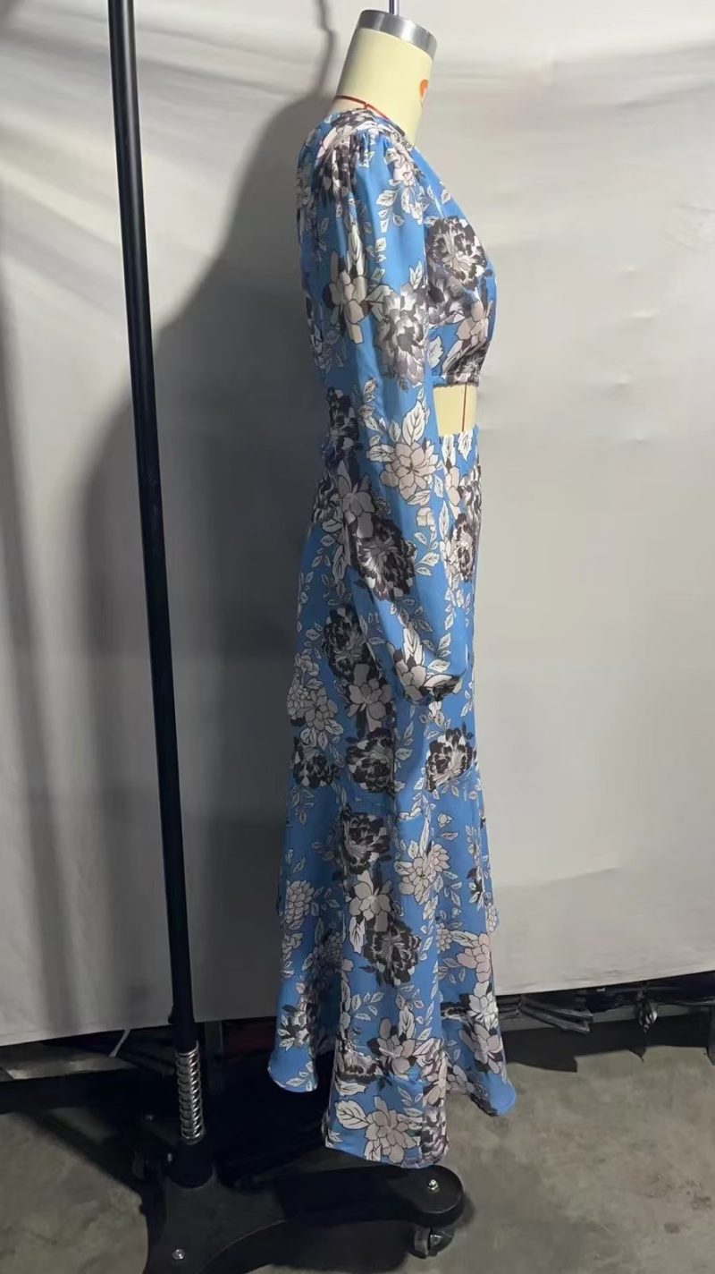 Asymmetric Cutout Waist Print Dress for Spring - Image 3