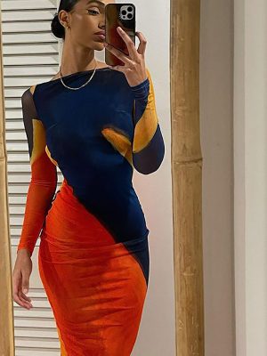 Women’s Summer Off-Neck Printed Backless Midi Dress