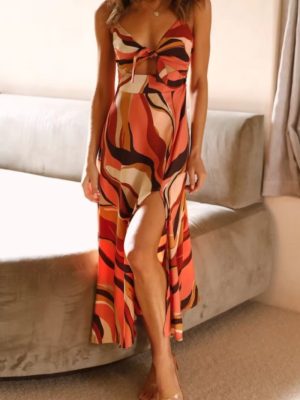 Women’s Sexy Sling Slit Abstract Maxi Dress