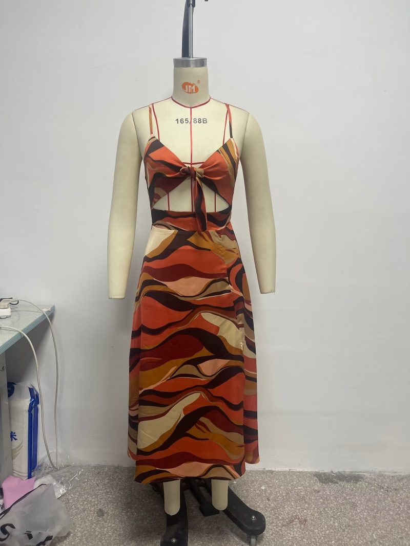 Women’s Sexy Sling Slit Abstract Maxi Dress - Image 3