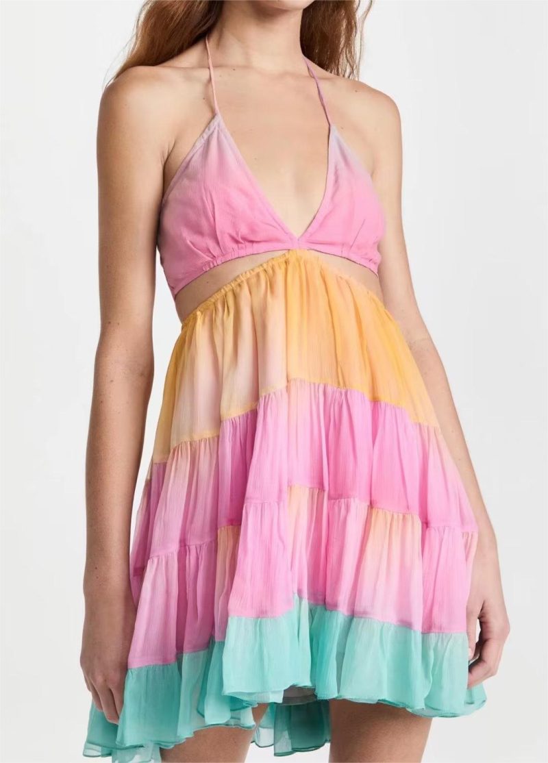 Women’s French Vacation Halter Lace-Up Backless Dress