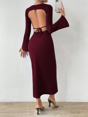 Black Long Sleeve Autumn Waist-Slimming Fishtail Dress