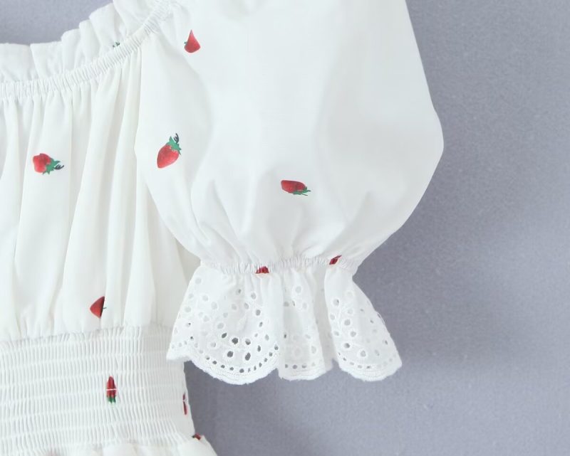 Women’s Cherry Print Puff Sleeve Square Collar Dress - Image 3
