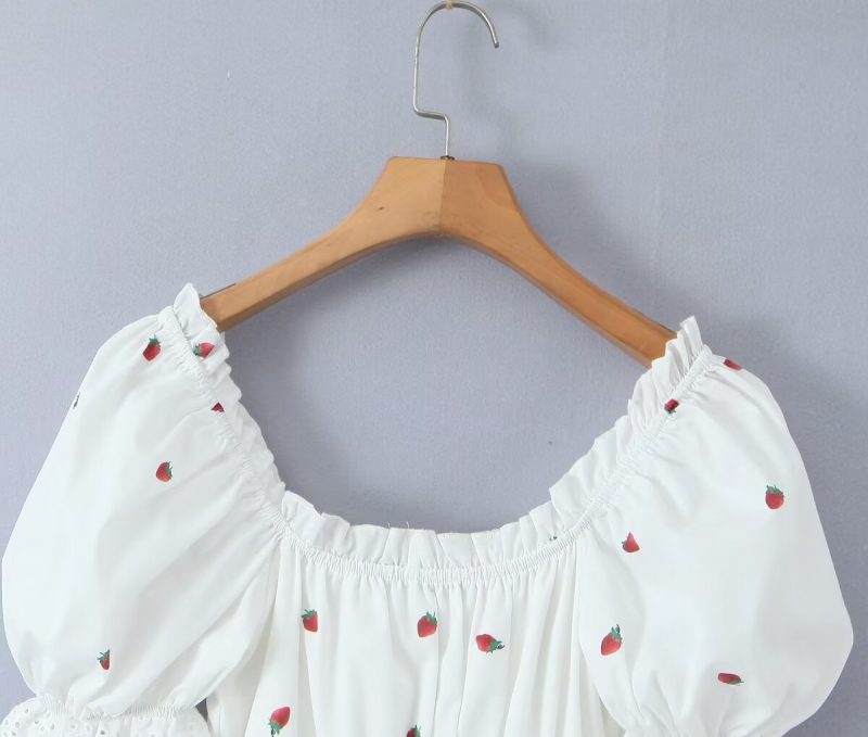 Women’s Cherry Print Puff Sleeve Square Collar Dress - Image 4
