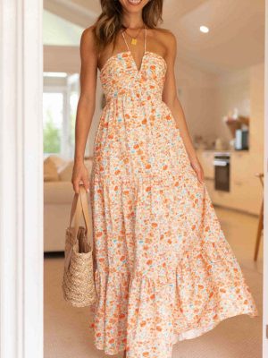 Elegant V-Neck Sleeveless Sling Maxi Dress