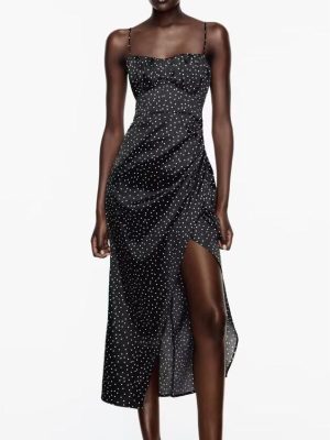 French Polka Dot Corset Slit Dress for Autumn