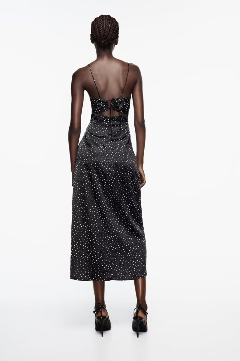 French Polka Dot Corset Slit Dress for Autumn - Image 2
