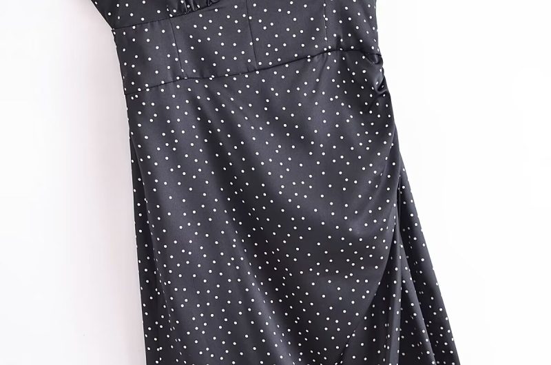 French Polka Dot Corset Slit Dress for Autumn - Image 3
