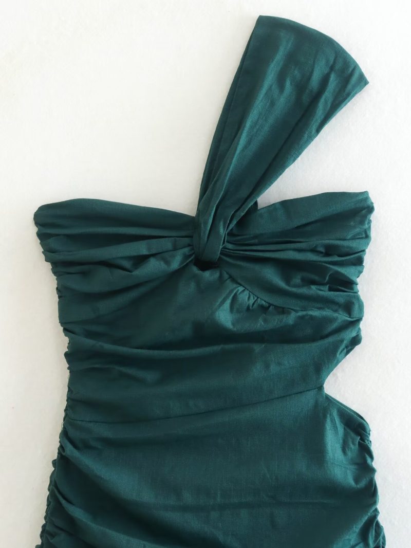 Asymmetric Slim Linen Blend Dress for Fall - Image 2