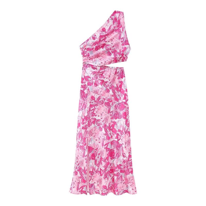Printed Cropped Sleeveless Spring Pink Women Dress