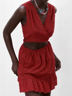 Sexy Spring Hollow Out Cutout Embroidered Dress