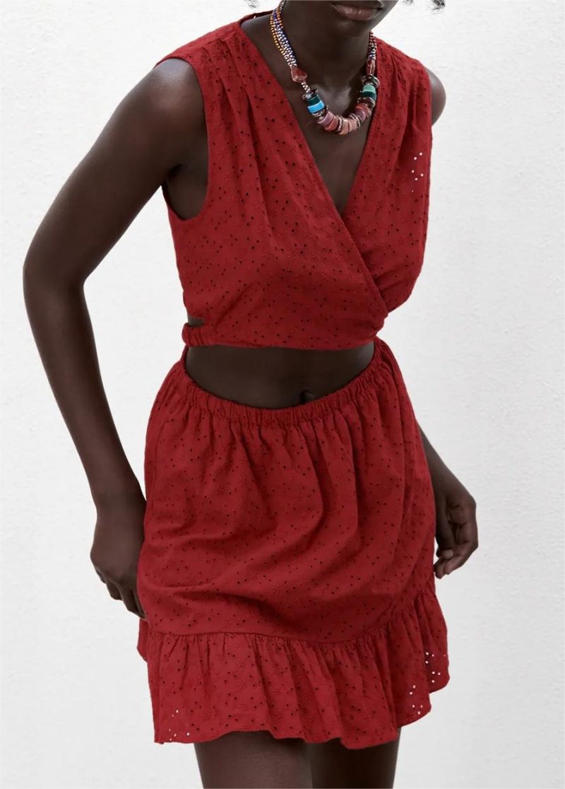 Sexy Spring Hollow Out Cutout Embroidered Dress