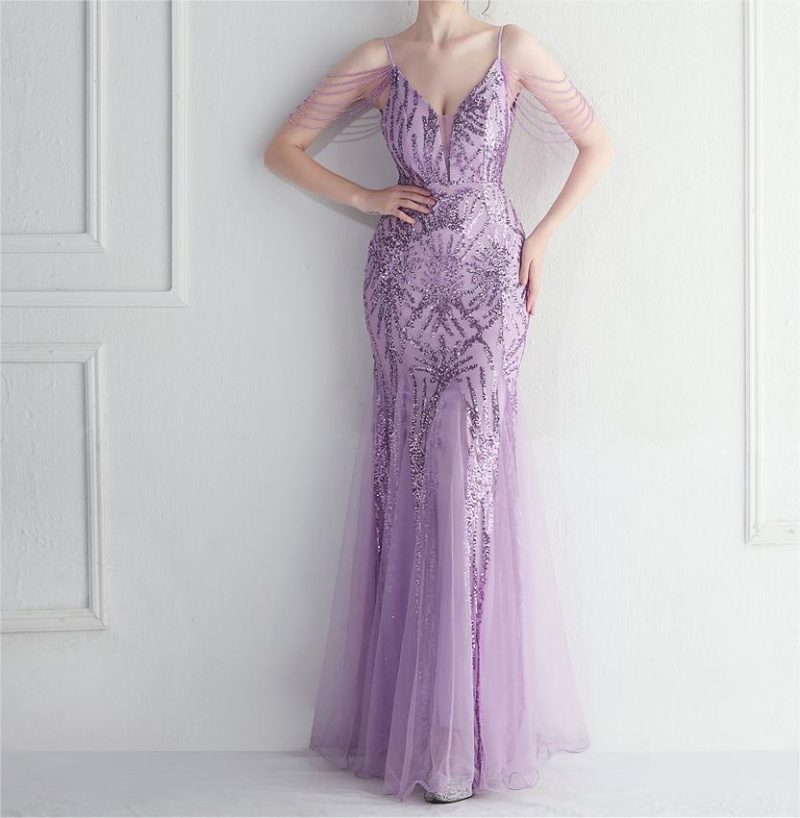 Beaded Long Camisole Bridal Evening Dress