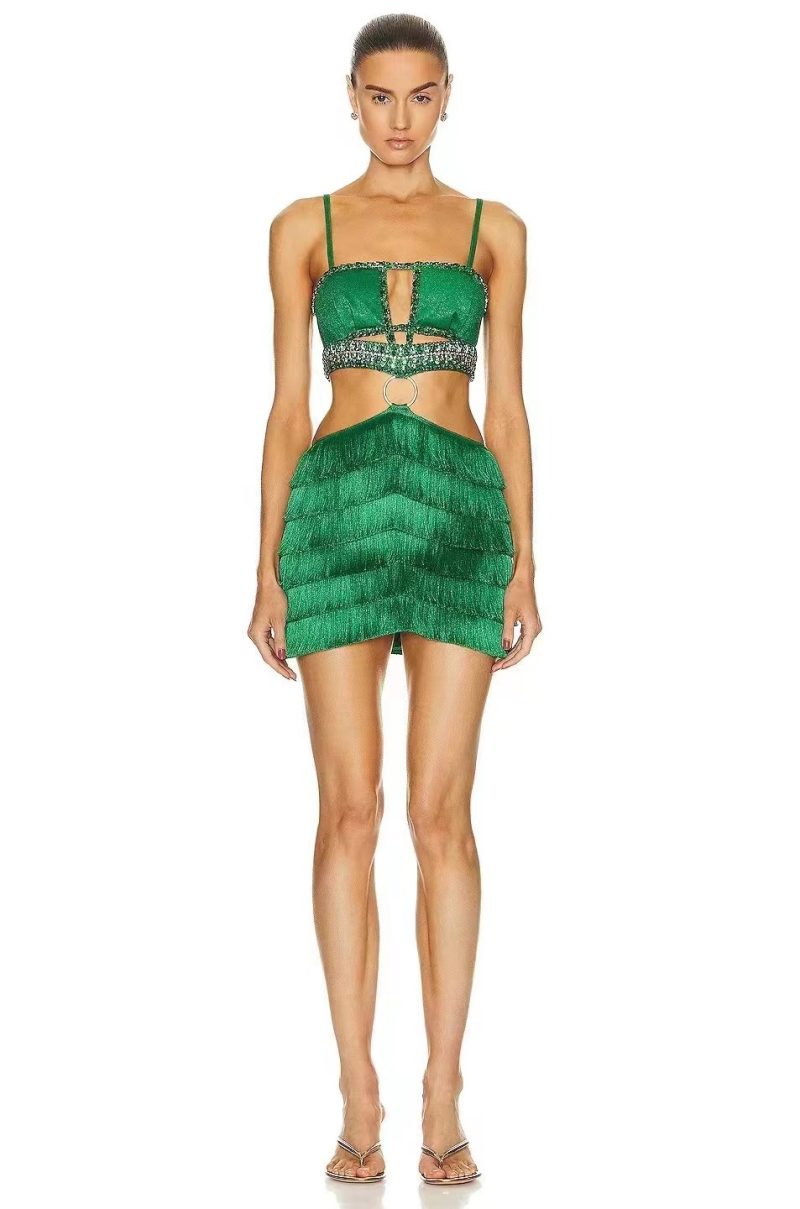 Sexy Hollow Out Backless Metal Ring Bandage Dress