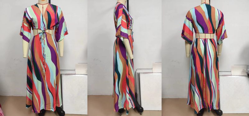 Color Block Batwing Sleeve Cropped Strap Dress - Image 4