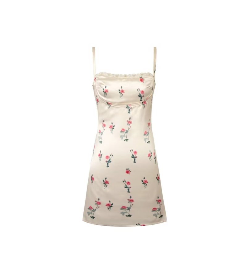 Sexy Spring Satin Slim Lace Spaghetti Strap Dress