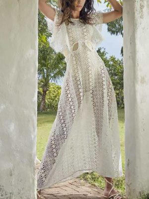 Spring Lace-Stitched Waist-Baring Slim Midi Dress