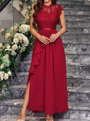 Elegant Lace Chiffon Slim-Fit Slit Dress