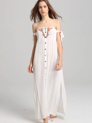 Summer Sleeveless Embroidered Floral Button Dress