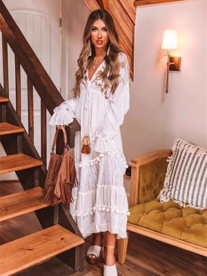 Women’s Spring Long Sleeve Floral Embroidered Dress
