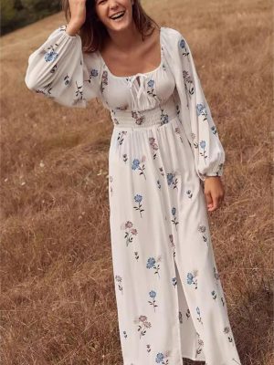 Vintage Embroidered Floral Split Hem Dress