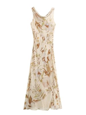Elegant Vertical Collar Printed Slim Fit Sling Dress
