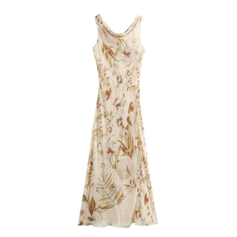 Elegant Vertical Collar Printed Slim Fit Sling Dress